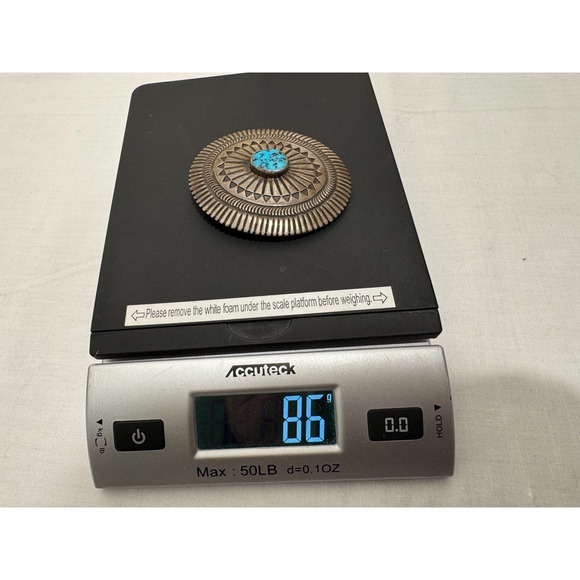 Vtg Native American Turquoise Belt Buckle Navajo Sterling Silver Signed 'M' 86gr - Picture 5 of 6